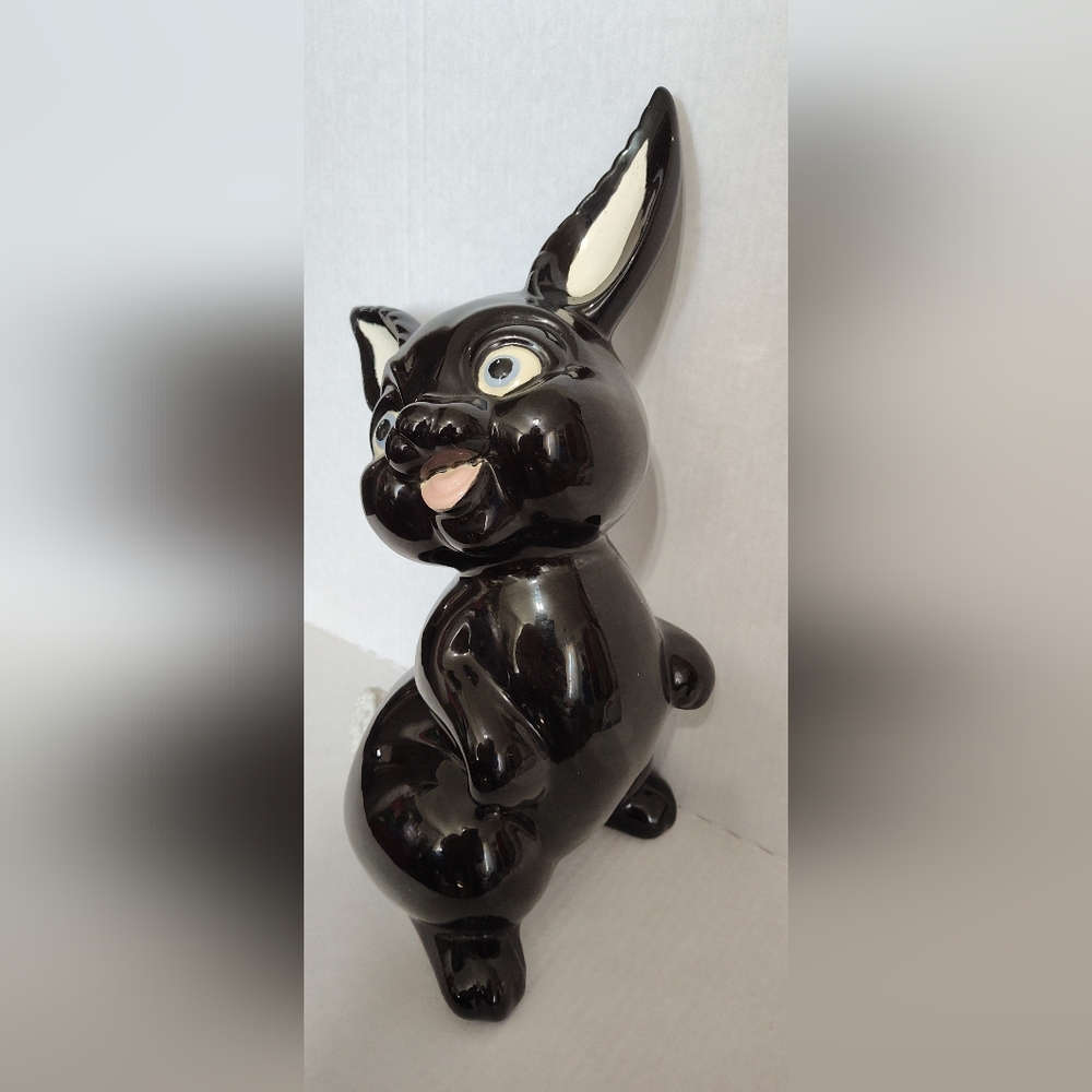 Vintage Redware Pottery‎ Anthropomorphic Black Rabbit Statue  15" Tall Easter - Picture 2 of 11